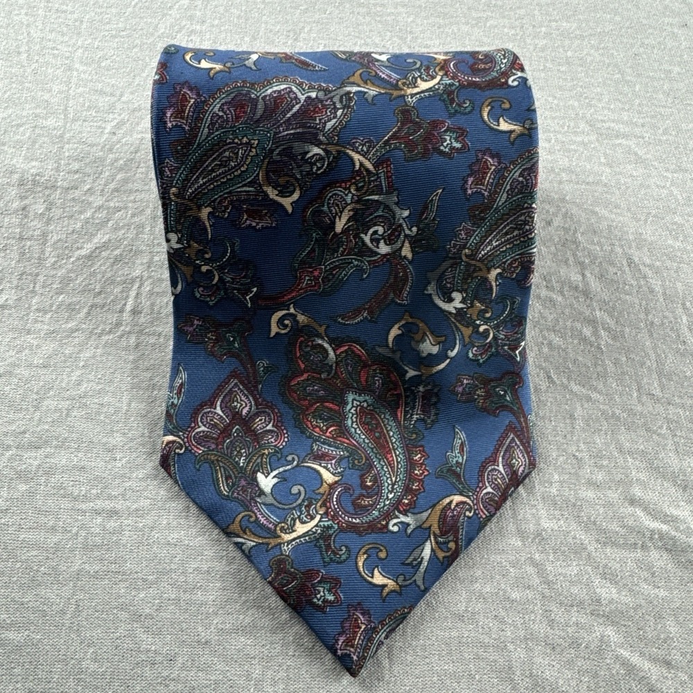Christian Dior Silk Necktie Blue Paisley Made in USA 56"x4" Neck Tie Preppy Vtg